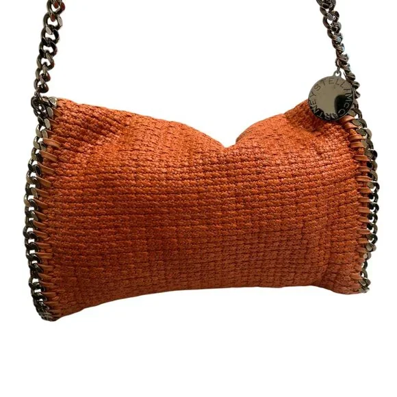 Stella McCartney Raffia‎ Falabella Flap Shoulder Bag Salmon Red Chain Clutch - Picture 2 of 12